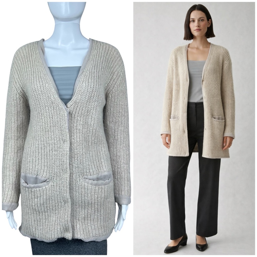 COS Mohair Wool Blend Lined Cardigan Size XS Beige Snap Front Minimalist Cozy